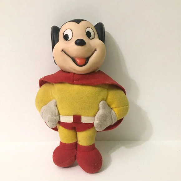 1988 Vintage Viacom Vinyl Head Mighty Mouse Plush Toy 8 Inch  Tall - Picture 1 of 16
